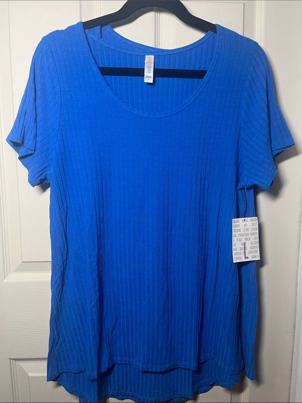 LuLaRoe Bright Blue Ribbed Short Sleeve Tee